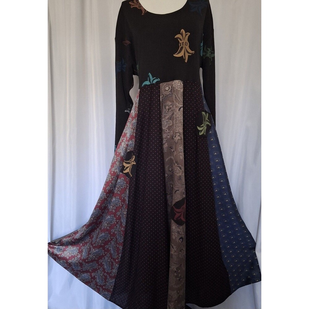 Vtg Staley Gretzinger Patchwork Maxi Dress Festival Indi Dark whimsigoth L/XL